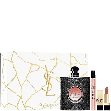 Black Opium by Yves Saint Laurent 3-Piece Women's Gift Set: 3 oz EDP Spray + 0.33 oz EDP Travel Spray + Lipstick