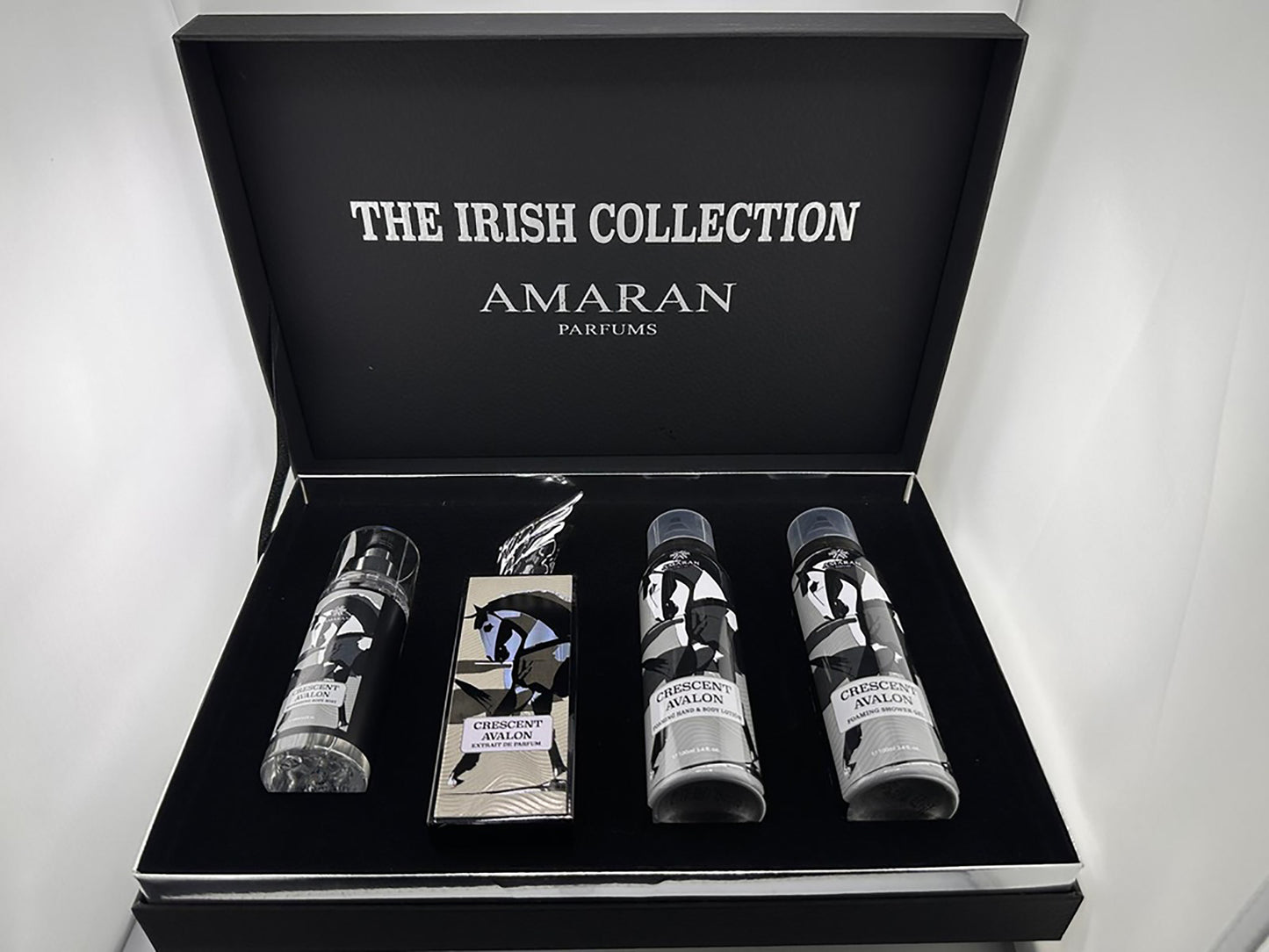 Amaran Crescent Avalon Men's Gift Set: 4 Pieces EDP Spray 2.8 Oz + Body Lotion 3.4 Oz +Shower Gel 3.4 Oz with Body Mist 3.4 Oz