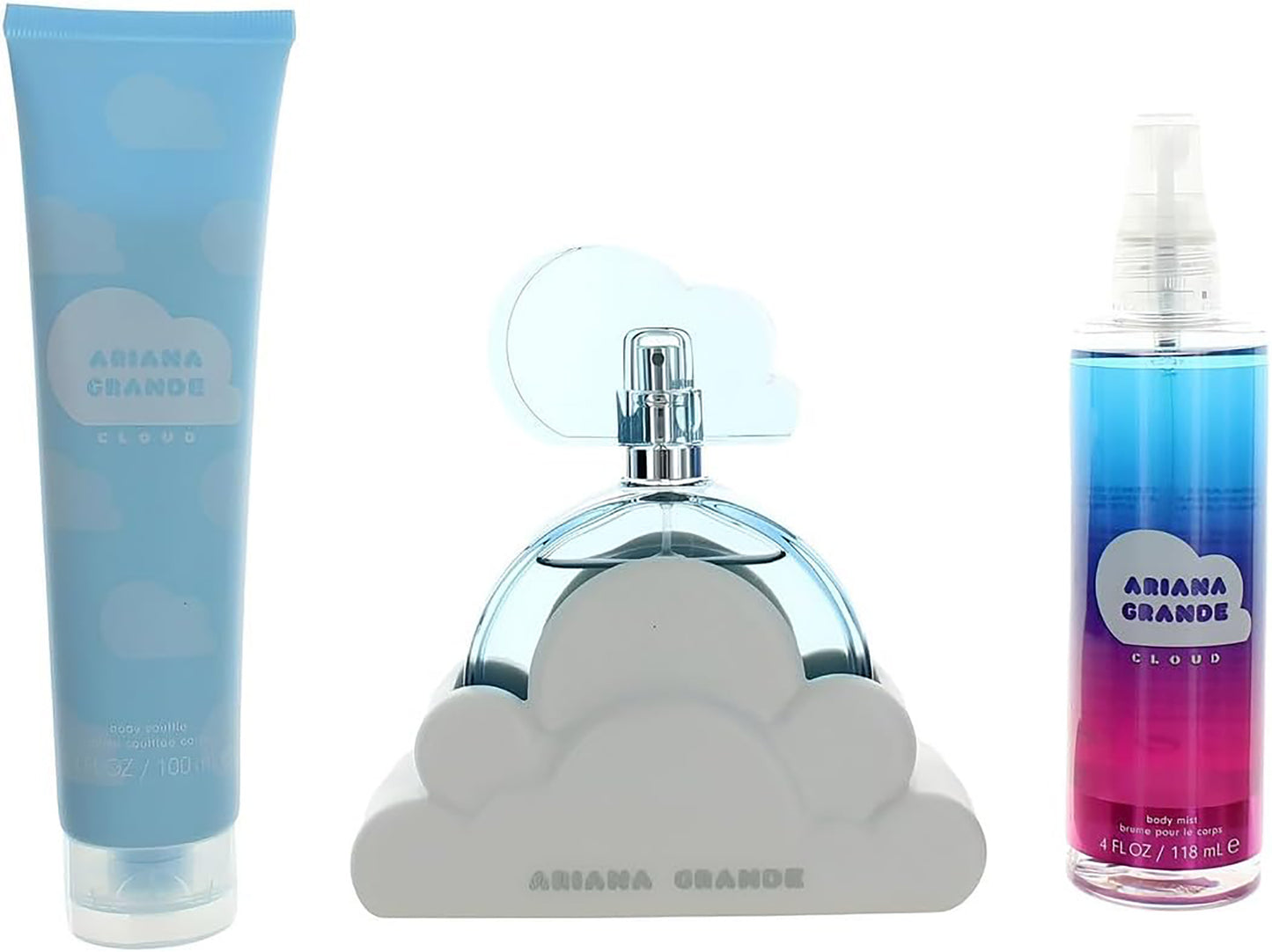 Ariana Grande Cloud 3-Piece Gift Set for Women: 3.4oz EDP Spray, 4oz Body Mist, and 3.4oz Body Lotion